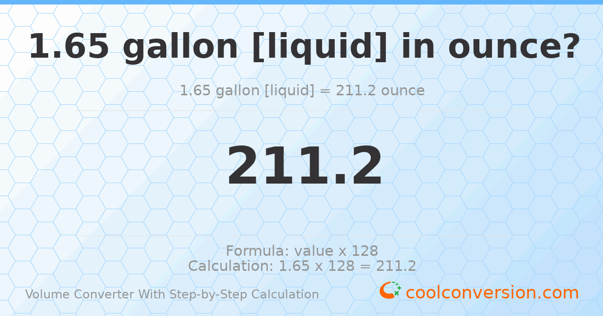 1.65 gallons [liquid] = 211.2 ounces